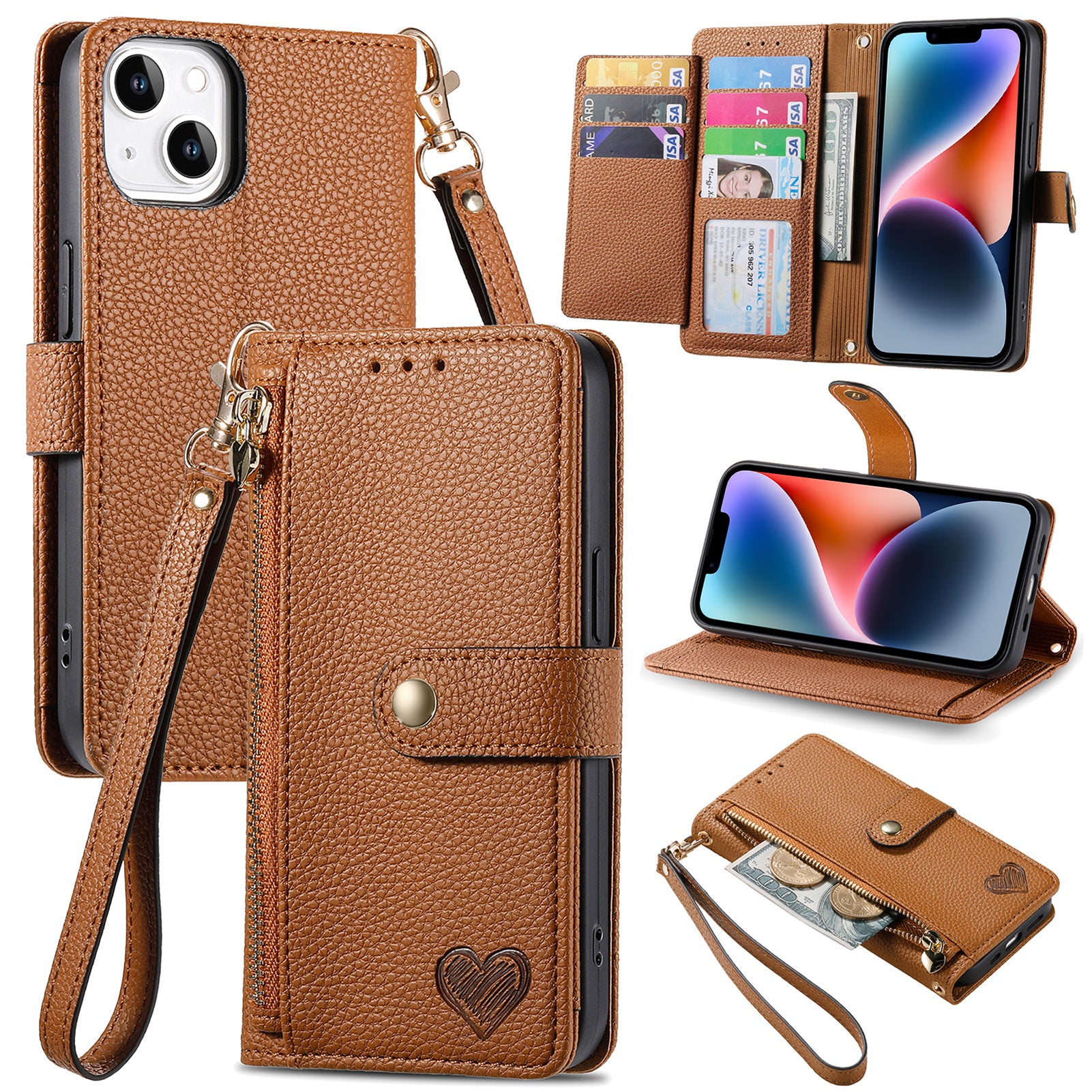 Kapesní blokovací pouzdro RFID na zip pro iPhone 14 Plus PU kožený kryt na telefon Kapesní blokovací pouzdro RFID na zip pro iPhone 14 Plus PU kožený kryt na telefon